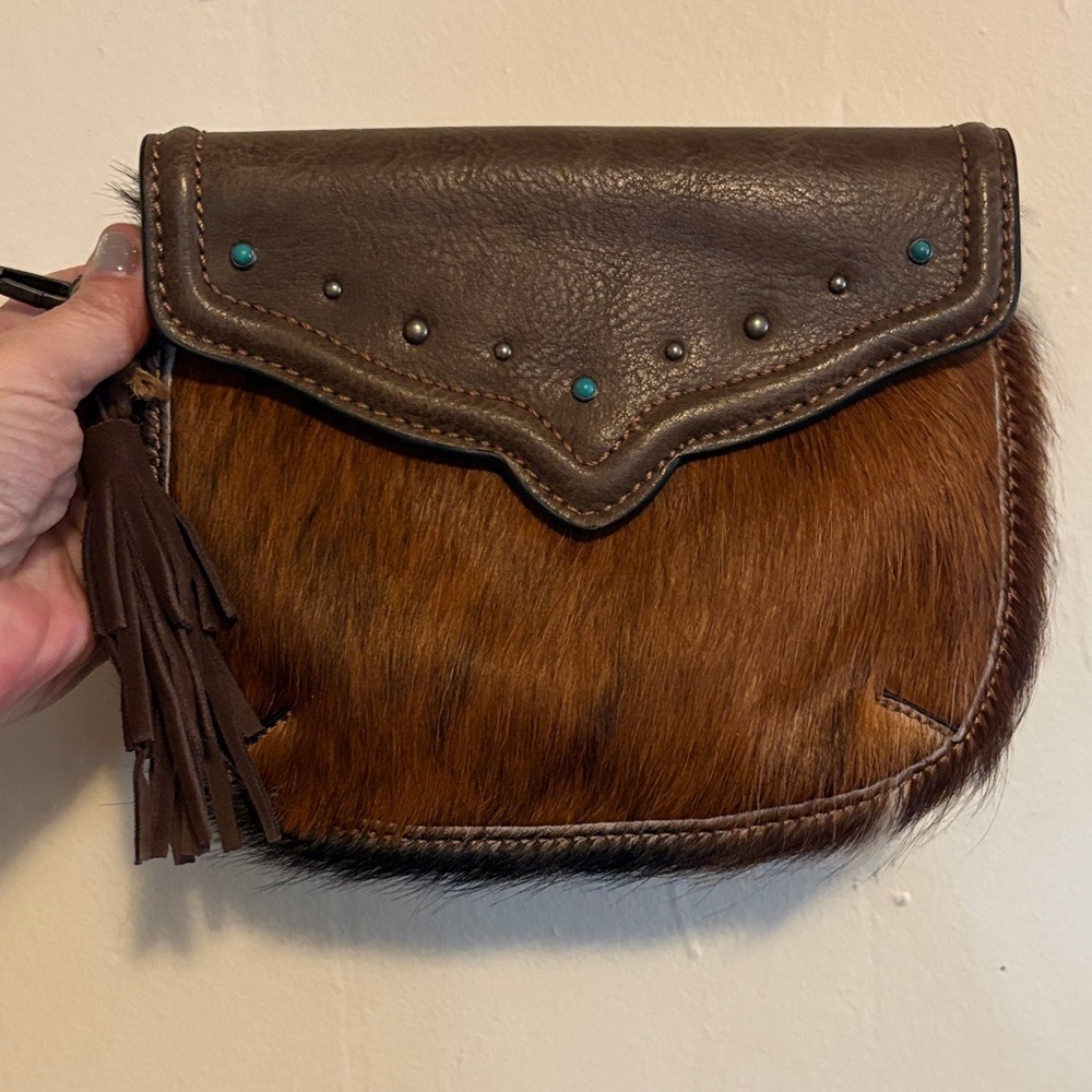 Tony Lama Brown Leather and cowhair wristlet Bag - Picture 3 of 8